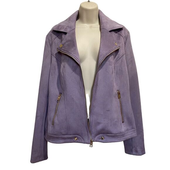 Marc New York Faux Suede Moto Jacket Ash Purple Andrew Marc Sz L - Picture 4 of 16